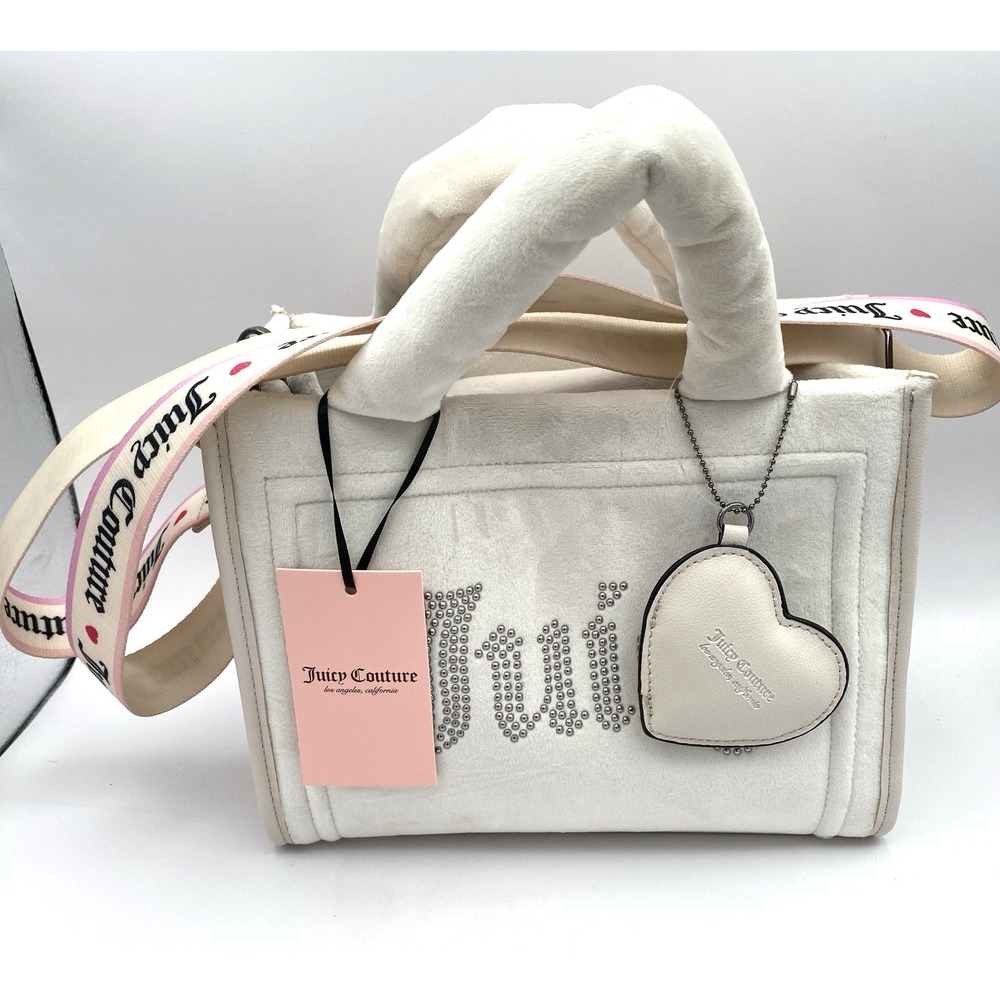 Juicy Couture Extra Spender Bag Angle Mini Tote Velvet Velour Off‎ White NWT